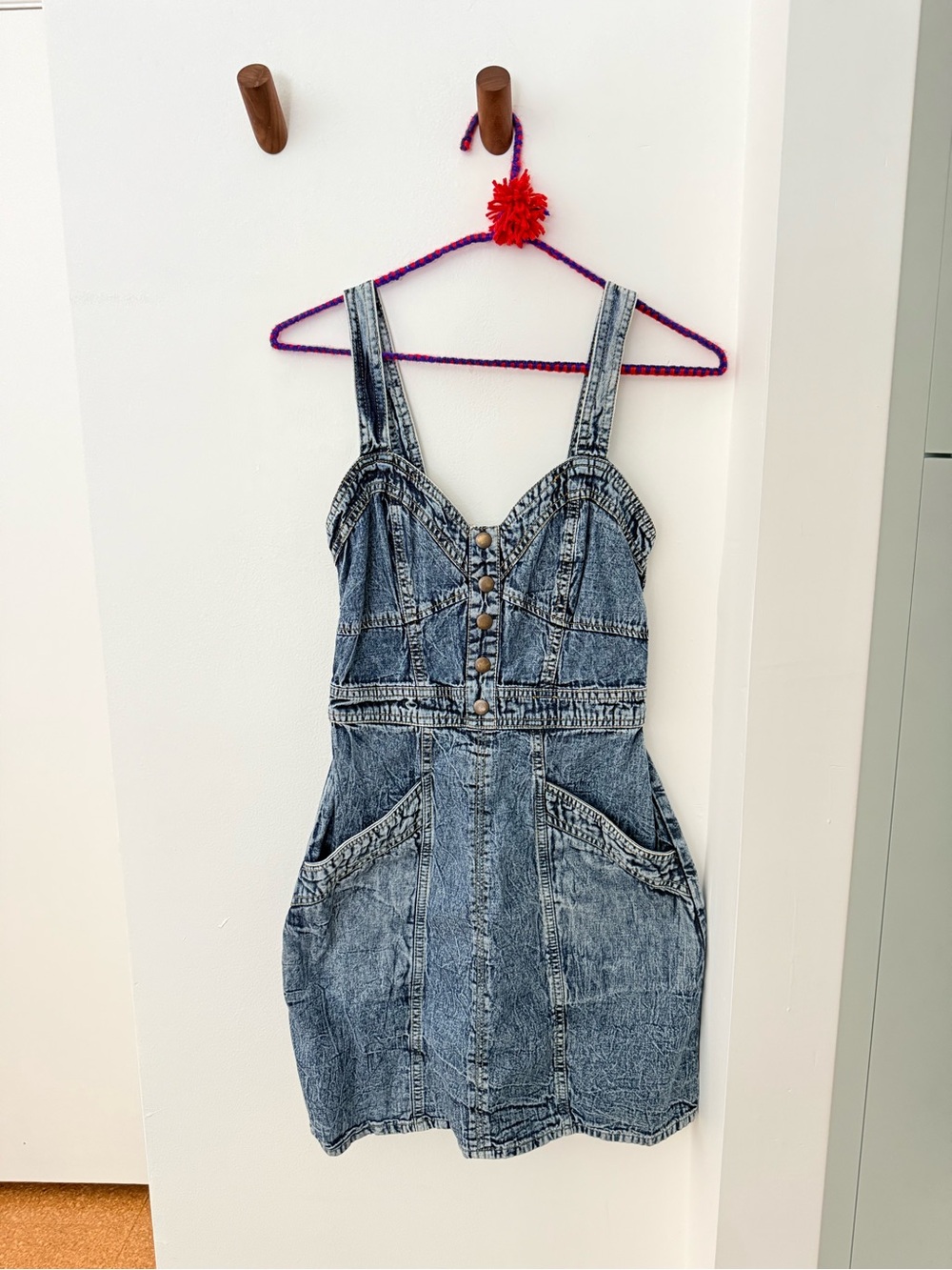 Blue Acid-Wash Denim Mini Dress